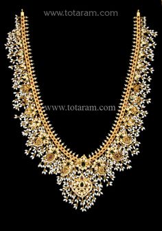 22 Karat Gold Guttapusalu Long Necklace for Women with Cz, Pearls & Beads (Gutta Pusalu) - 235-GN3645 - in 186.700 Grams for USD $13038.59. 
Made in India by Totaram Jewelers Online this product is in Gold - 22 Karat BIS Hallmark 916 KDM Gold  & is an excellent gift for Adult - Women. Ships fully insured with secured guaranteed delivery for free with your order over $250 from New Jersey USA & comes with 30 days exchange policy. Gutta Pusalu Jewellery Gold Necklaces, 30 Grams Gold Necklace Indian, Gutta Pusalu Jewellery, Guttapusalu Haram, Guttapusalu Necklace, Temple Jewellery Earrings, Long Gold Necklace, Gutta Pusalu, Indian Wedding Jewelry Sets