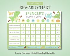 a reward chart with dinosaurs on it