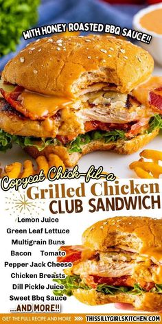 Copycat Chick-fil-A Grilled Chicken Club: Dinner Time Recipes Chick Fil A Grilled Chicken, Juicy Grilled Chicken, Sweet Bbq Sauce, Copycat Chick Fil A, Sandwhich Recipes