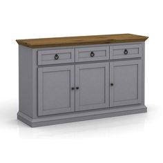 a grey cabinet with two doors and drawers