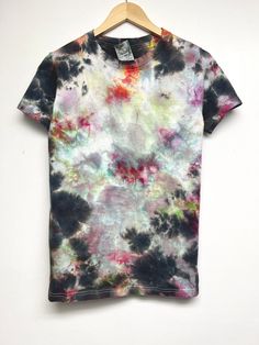 Hand made Tie-dye , 5.3 oz 100% cotton T-shirt, unisex/men size. Only one available.  If not satisfied, please contact me. Black Paint Splatter T-shirt For Summer, Tie Dye Paint Splatter T-shirt With Crew Neck, Tie Dye Short Sleeve Tops With Paint Splatter, Tie Dye Tops With Paint Splatter And Short Sleeves, Casual Tie Dye T-shirt With Paint Splatter, Unisex Tie-dye T-shirt For Summer, Grunge Tie-dye Top, Watercolor Tie Dye, Black Watercolor