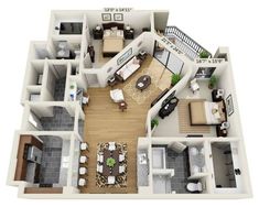 the floor plan of a two bedroom apartment with an attached kitchen, living room and dining area