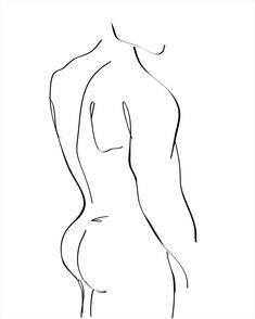 a black and white drawing of a woman's back with her hands on her hips