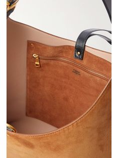 CHLOÉ Marcie leather-trimmed suede shoulder bag Chloe Shoulder Bag, Chloe Brown, Brown Shoulder Bag, Chloe Marcie, Black Shoulder Bag, Blue Bags, Pink Bag, Brown Color, Leather Trims