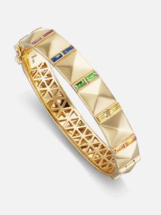 Double Baguette Stud Bangle – Harwell Godfrey Harwell Godfrey, Simple Gold Bangle, Baguette Studs, Gold Bracelets Stacked, Gold Bangles For Women, Art Jewelry Design, Pearl Jewels, Bangle Gold, Bangles For Women