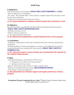 SOAP Notes Occupational Therapy Examination Review Guide 3rd Edition, Caryn R. Johnson, Arlene Lorch, Tina DeAngelis, page 35, question 155 Masters Of Occupational Therapy, Pre Therapy Notes, Occupational Therapy Documentation, Nbcot Exam Prep, Nbcot Exam, Notes Guide, Nursing Documentation