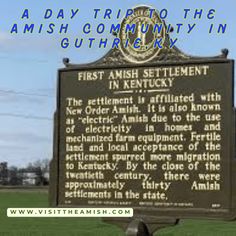 a sign in front of a grassy field that says, first amish statement in kentucky