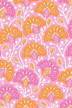 an orange and pink flower pattern