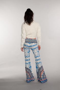 Boho, Bohemian, Print, Floral, Pants, Casual Wear, Bottoms, High Waisted Pants, Classic Pants, Festival Outfit, Multi Mid-rise Blue Bottoms For Fall, Non-stretch Blue Bottoms For Fall, Blue Straight Leg Bottoms For Fall, Fall Blue Straight Leg Bottoms, Blue Stretch High-waisted Jeans, Stretch High-waisted Blue Jeans, Mid-rise Blue Wide Leg Pants For Fall, Blue Bohemian Wide Leg Jeans, Blue Non-stretch High Waist Bottoms