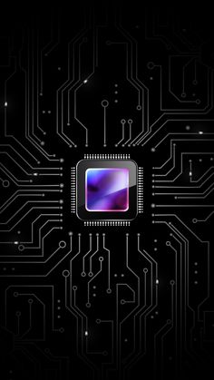 an electronic circuit board with the image of a purple and blue light on it's side