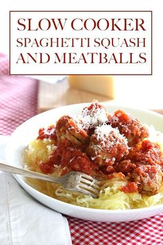 60 Healthy Crockpot Recipes To Make Dinner Effortless Slow Cooker Spaghetti Squash, Spaghetti Squash And Meatballs, Slow Cooker Spaghetti, Spaghetti Squash Recipes, Slow Cooker Dinner, Slow Cooker Meals, Healthy Crockpot