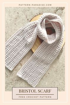 a crocheted scarf is shown with the text, bristol scarf free crochet pattern