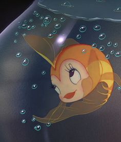 an image of a cartoon fish with bubbles on it's body and eyes in the water