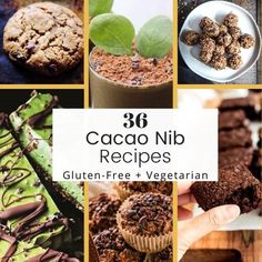 a collage of chocolate nib recipes including gluten - free and vegetarian