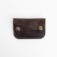 river card wallet - unisex double snap - handmade leather - chocolate front view Vintage Everyday Coin Purse, Vintage Wallet With Coin Pocket For Everyday Use, Vintage Everyday Wallet With Coin Pocket, Vintage Trifold Wallet With Coin Pocket, Brown Bifold Coin Purse With Snap Closure, Vintage Brown Wallets With Card Slots For Daily Use, Vintage Brown Wallet With Card Slots For Daily Use, Vintage Brown Wallets For Daily Use, Vintage Card Holder With Interior Card Slots