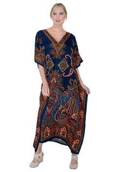 PRICES MAY VARY. Stylish Beach Kaftan Coverups: Our blue kaftan dresses for women are perfect for sun protection at the beach or poolside lounging, offering a chic and trendy look. Versatile Kaftan Maxi Dresses: Ideal for a range of occasions, from evening wear to summer office attire, long holiday dresses, these kaftans with elbow-length Batwing sleeves add a touch of elegance to your wardrobe. Size Inclusivity: Offering a wide range of sizes from S to 3XL, our plus size kaftans ensure a comfor Bohemian V-neck Kaftan For Pool, Blue V-neck Kaftan For The Beach, Blue Bohemian Dress For Pool, Blue Boho Print Kaftan For Beach Season, Bohemian Printed Beach Dress For Pool, Blue Boho Print Summer Kaftan, Blue Summer Kaftan With Boho Print, Blue V-neck Kaftan For Beach Season, Blue Boho Print Beach Dress