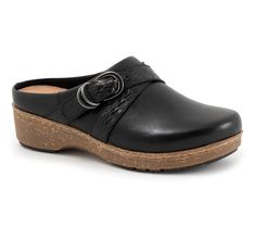 Step into comfort and style with the SoftWalk Asmara leather slip-on clog. This retro-inspired design features sleek hardware and a rich leather upper, making it a versatile choice for any occasion. The removable cushioned footbed with arch support ensures all-day comfort. From SoftWalk. Leather Slip-on Clogs With Arch Support, Leather Clogs With Arch Support, Leather Mules With Arch Support And Round Toe, Leather Clogs With Arch Support For Work, Leather Slip Ons, Retro Inspired, Arch Support, Design Features, Clogs