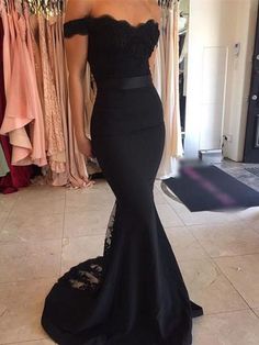 Off Shoulder Black Lace Mermaid Prom Dresses, Black Lace Mermaid Bridesmaid Dresses sold by FancyGirl on Storenvy Mermaid Prom Dresses Black, Black Lace Wedding Dress, Black Lace Formal Dress, Off Shoulder Bridesmaid Dress, Black Lace Wedding, Black Lace Prom Dress, Mermaid Prom Dresses Lace, Prom Dresses Black, Mermaid Bridesmaid