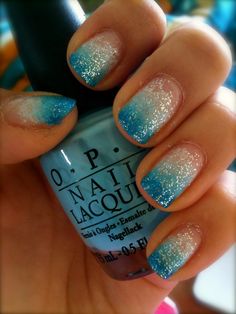 Gradation Nails, Nail Art Ombre, Blue Nail, Nails Glitter, Beach Nails, Nail It