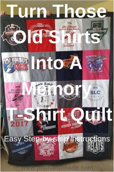 an old t - shirt quilt with the words turn those old shirts into a memory tshir