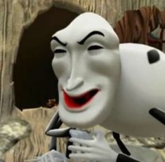 a cartoon character with a creepy smile on his face