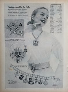 1952 ATLAS MFG CO women's necklace belt charm bracelet vintage jewelry ad  | eBay Charm Bracelet Vintage, Jewellery Advertising, Jewelry Ad, Bling Jeans, 1960s Jewelry, Vintage Rhinestone Jewelry, Magazine Advertisement, Women's Necklace, Vintage Charm Bracelet