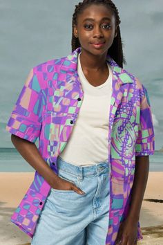 Neon Pink Edgy Button up Shirt Geometric Abstract Pattern Button Down Shirt Bold Punk Hawaiian Shirt Beach Party Clohtes - Etsy Slovakia 90s Inspired Summer Streetwear Shirt, Summer Purple Button-up Shirt, 90s Inspired Streetwear Summer Shirt, Purple Button-up Shirt For Summer, Trendy Oversized Multicolor Shirt, 90s Style Button-up Shirt With Graphic Print, Trendy Purple Shirt With Buttons, 90s Style Button-up Shirt For Streetwear, Trendy Purple Summer Shirt