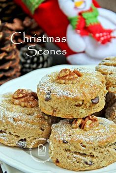 christmas scones are piled on top of each other