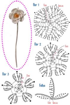 the instructions for how to make a crochet flower with pictures and text on it