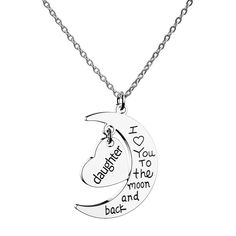 PRICES MAY VARY. STYLE:Pendant engraved"I love you to the moon and back". with heart charm engraved mom , sister , daughter , grandmother QUALITY:HOFOYA uses the High quality alloy Materials,Anti Allergy, It will not irritate your necks or turn them green. SIZE:Moon pendent is 1.2in (31mm)*0.9in(23mm),heart pendent is 0.6in (16mm)*0.5in(13mm),with a 17.7in(45cm) chain and 2 in(5cm) extension. WARRANTY: All customers are entitled to a 60 Day Money Back Guarantee - We thank you for choosing HOFOYA Valentine Gift For Daughter, Nana Necklace, Heart Pendent, Finish Strong, Presents For Women, Stainless Steel Chain Necklace, Back Necklace, Great Gifts For Women, Daughter Necklace