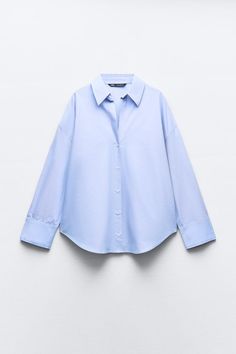 COTTON BLEND OXFORD SHIRT - Light blue | ZARA United States Collard Shirt, Oxford Shirts, Zara Outfit, Women's Button Down Shirt, Oxford Shirt, Skorts, T-shirt Polos, Trouser Jeans, Wide Leg Trousers