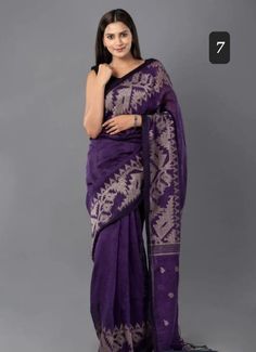 Pure handloom Linen jamdani saree for indian women traditional and ethnic wear all body stype work with blouse piece Blue Jamdani Saree Look, Dhakai Jamdani Saree Styling, Cotton Jamdani Saree, Jamdani Saree Bangladeshi, Purple Jamdani Saree, Desi Wear, Jamdani Saree, Blouse Piece, Desi