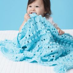 Bernat Textured Grid Baby Blanket One Skein Crochet, Ripple Stitch, Blue Baby Blanket, Crochet Afghan Patterns Free, Crocheted Blanket, Baby Afghan Crochet, Crochet Bebe, Manta Crochet, Afghan Patterns