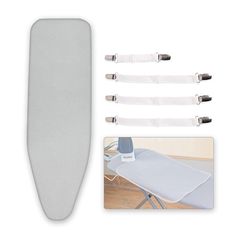 an ironing board with four clips attached to it and a photo of the back side