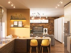 the kitchen is clean and ready to be used as a living room or dining area