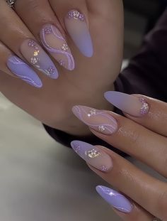 Lilac Nails Design, Light Purple Nails, Quinceanera Nails, Lilac Nails, Purple Acrylic Nails, Purple Nail Designs, Lavender Nails, Almond Acrylic Nails, Thanksgiving Nails