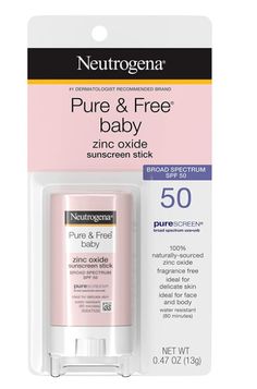 About this item 0.47-ounces of Neutrogena Pure & Free Baby Mineral Sunscreen Stick with Broad Spectrum SPF 50 with zinc oxide provides baby with superior sun protection against harmful UVA & UVB rays to prevent sunburn Specially formulated baby mineral sunscreen stick is made with zinc oxide, a 100% naturally sourced active ingredient, and contains Purescreen Technology to absorb, reflect and scatter dangerous sunrays Ideal for face, ears and body, this baby sunscreen comes in a convenient, easy Zinc Oxide Sunscreen, Summer Necessities, Baby Sunscreen, Sunscreen Stick, Body Sunscreen, Zinc Oxide, Dermatologist Recommended, Mineral Sunscreen, Free Baby Stuff