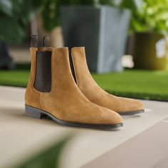 Tan Suede Chelsea Boots for Men Slip on Leather Boots Tan Suede Chelsea Boots, Tan Suede