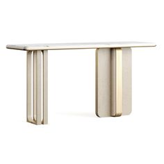 a white table with two gold legs and a marble top on an isolated white background