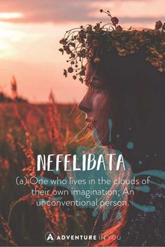 a woman standing in a field with the words neffidiata above her head