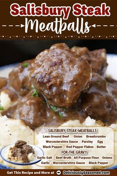 the flyer for salisbury steak meatballs with potatoes and gravy