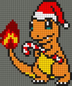 an image of a pixelated character holding a red object in one hand and wearing a santa hat on the other