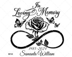 an image of a rose and butterflies with the words in loving memory