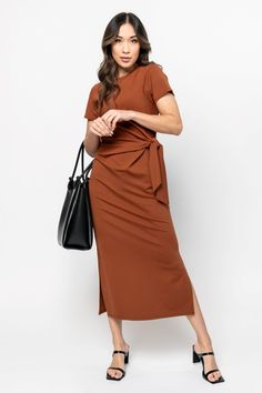 Solid Maxi Dress With Tie Waist And Short Sleeves, Fitted Maxi Length Dress With Tie Fastening, Casual Drawstring Dresses For Work, Fitted Maxi Dress With Drawstring, Fitted Maxi Dress With Tie Fastening, Solid Color Fitted Dress With Tie Waist, Fitted Solid Color Dress With Tie Waist, Casual Short Sleeve Tie-back Maxi Dress, Fitted Solid Dress With Tie Waist