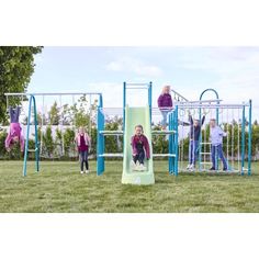 children are playing on the playground equipment