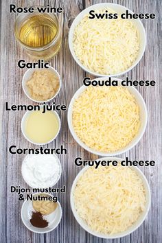 the ingredients to make cheese sauce in bowls