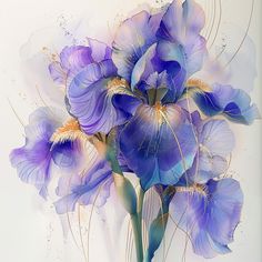 a painting of blue flowers on a white background