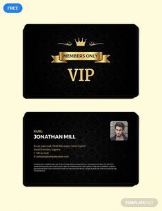 a black and gold business card with the name of a man in a crown on it