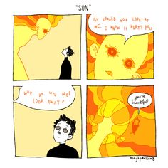 a comic strip with an image of a man looking at the sun