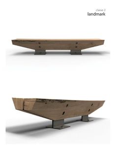 three different views of a wooden boat on metal legs and the bottom one is made out of plywood